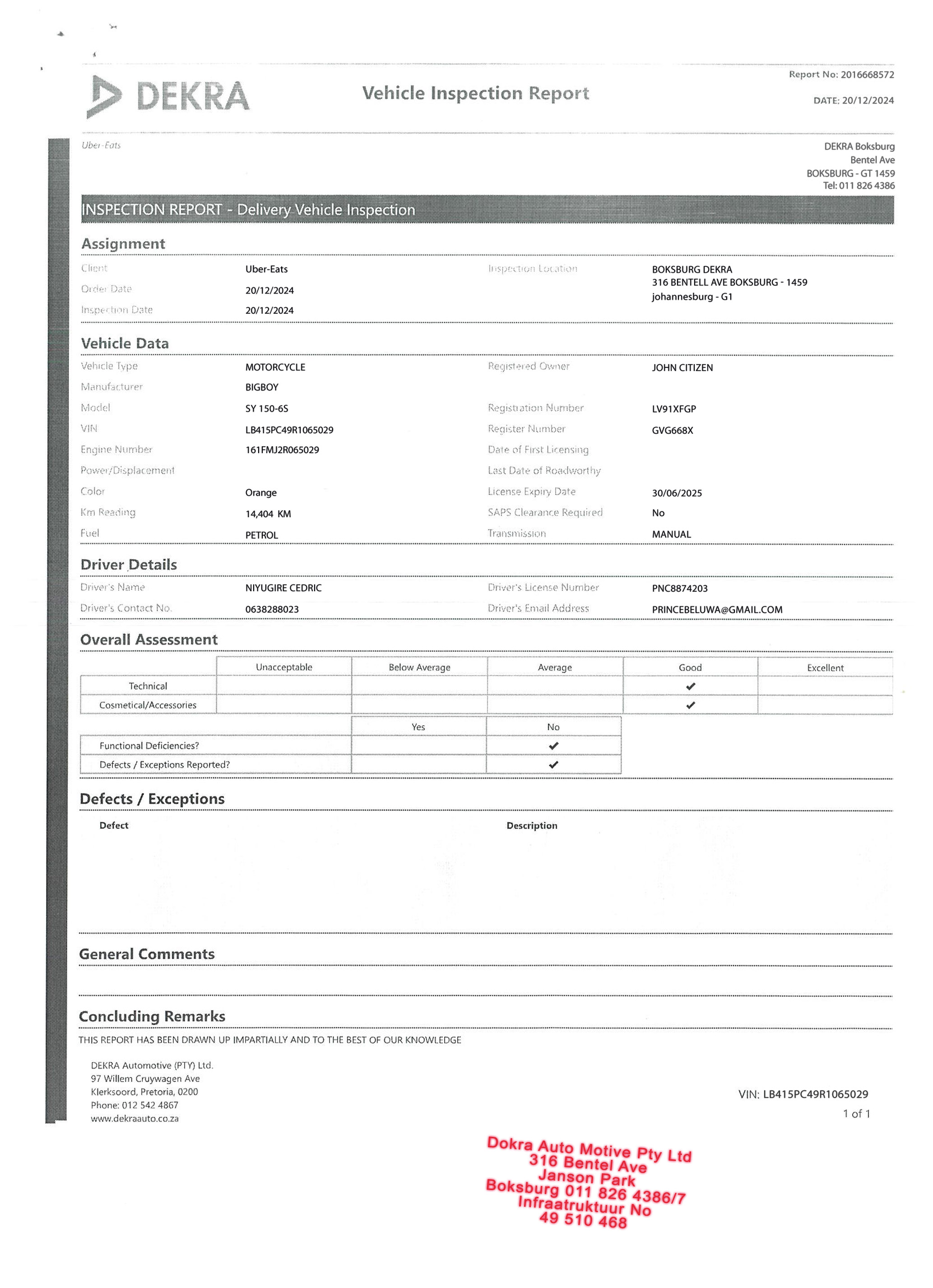 Vehicle Inspection reporT